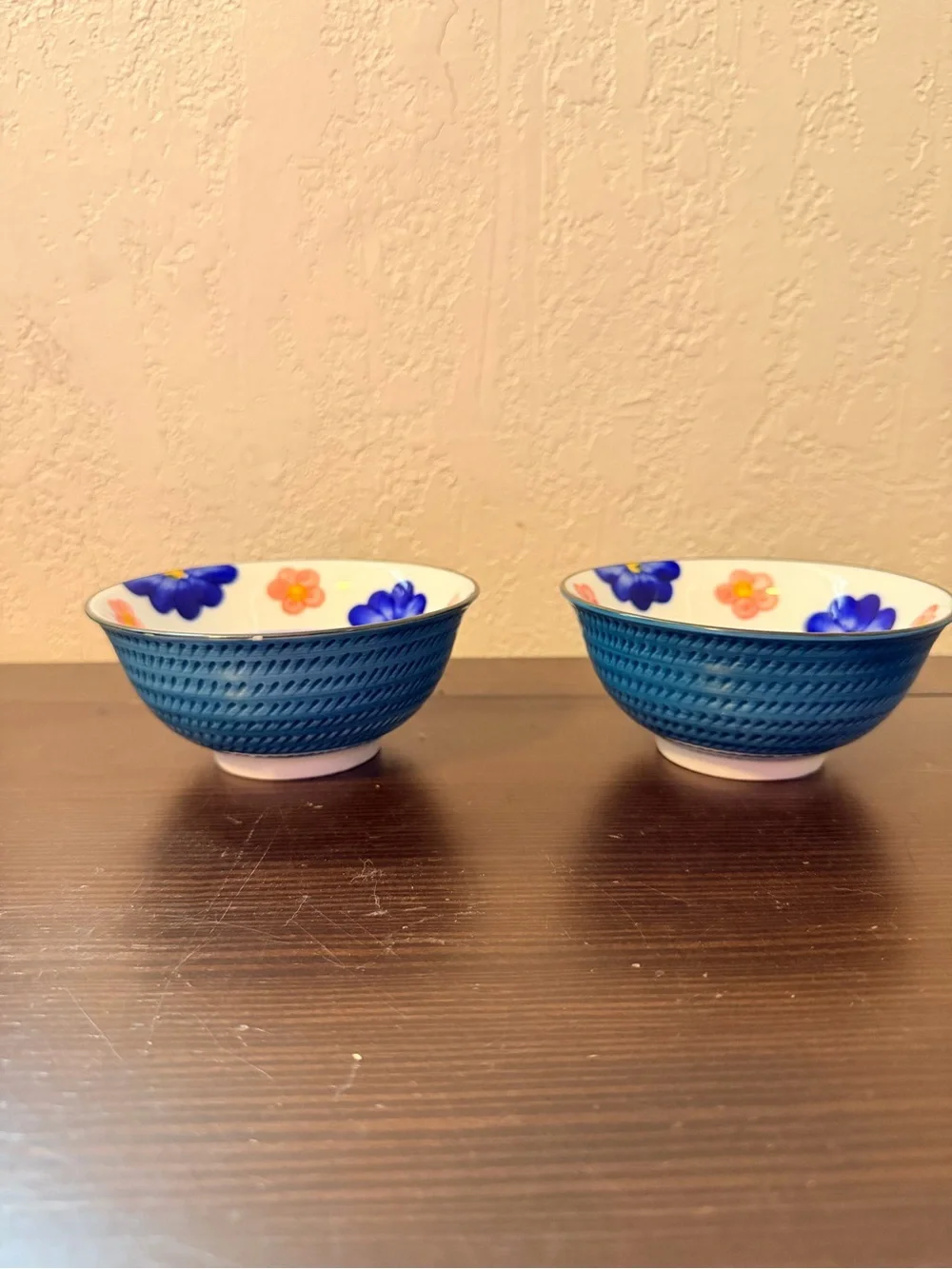 Set of 2 small Blue Floral Ceramic Bowls